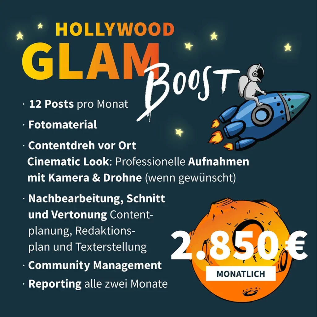 Hollywood Glam Boost Premium Paket für hochwertige Content Creation, Personal Branding und Social Media Präsenz