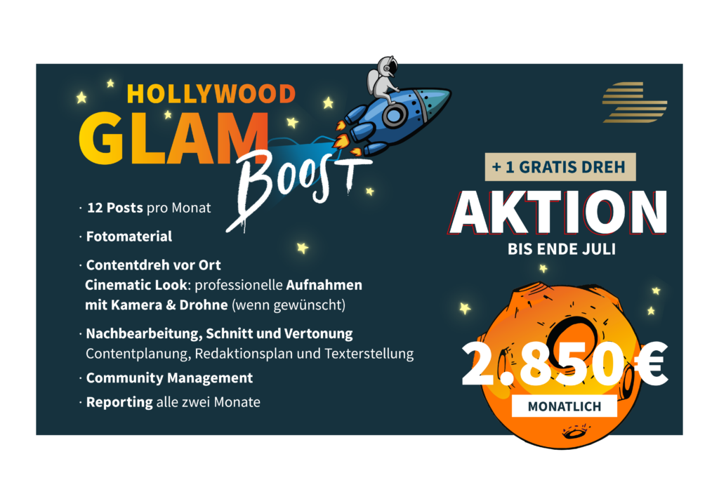 Hollywood Glam Boost Premium Paket für hochwertige Content Creation, Personal Branding und Social Media Präsenz