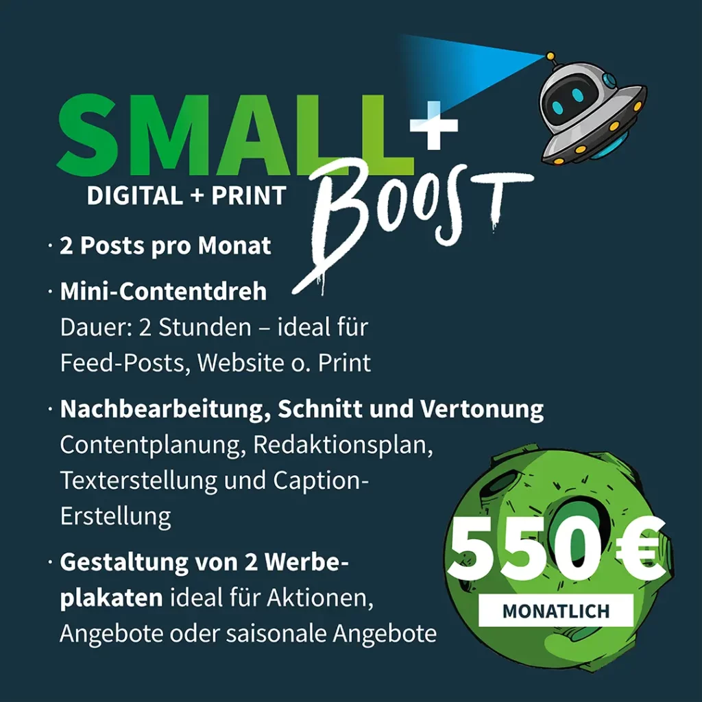 Small Digital und Print Boost Paket für Social Media Marketing, Printdesign und Markenpräsenz